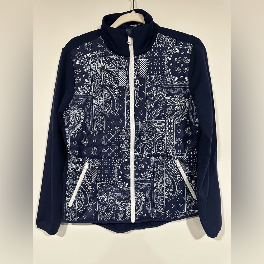 Ralph Lauren RLX Bandana-Print Hybrid Womens Jacket Navy/White S Golf